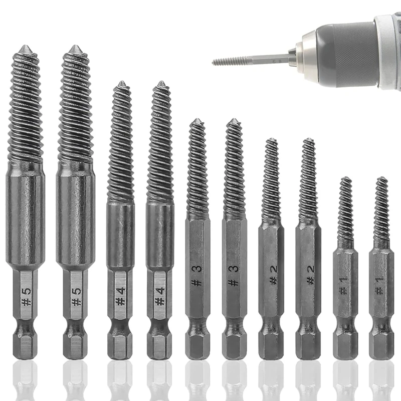 Screw Extractor Set,10 Pcs Screw Extractor,1/4Inch Hex Shank Broken Screw Extractor,Screw Remover & Extractor Bit Set