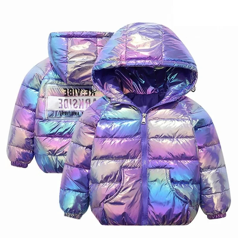 2024 Winter New Products Children\'s Lightweight Down Jacket Boys and Girls White Duck Down Girls\' Colorful Bright Surface Warm J