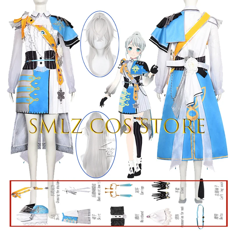 Knight Eve Wakamiya Cosplay Anime BanG Dream! Eve Uniform Prop Wig Set Halloween Carnival Party Play Outfit Woman