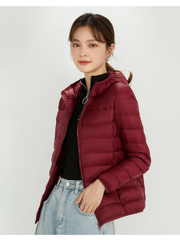 Women\'s Fashionable New Thin Down Jacket with Long Sleeves, Zipper Engine Hooded, Short Coat, cheap shipping cost included