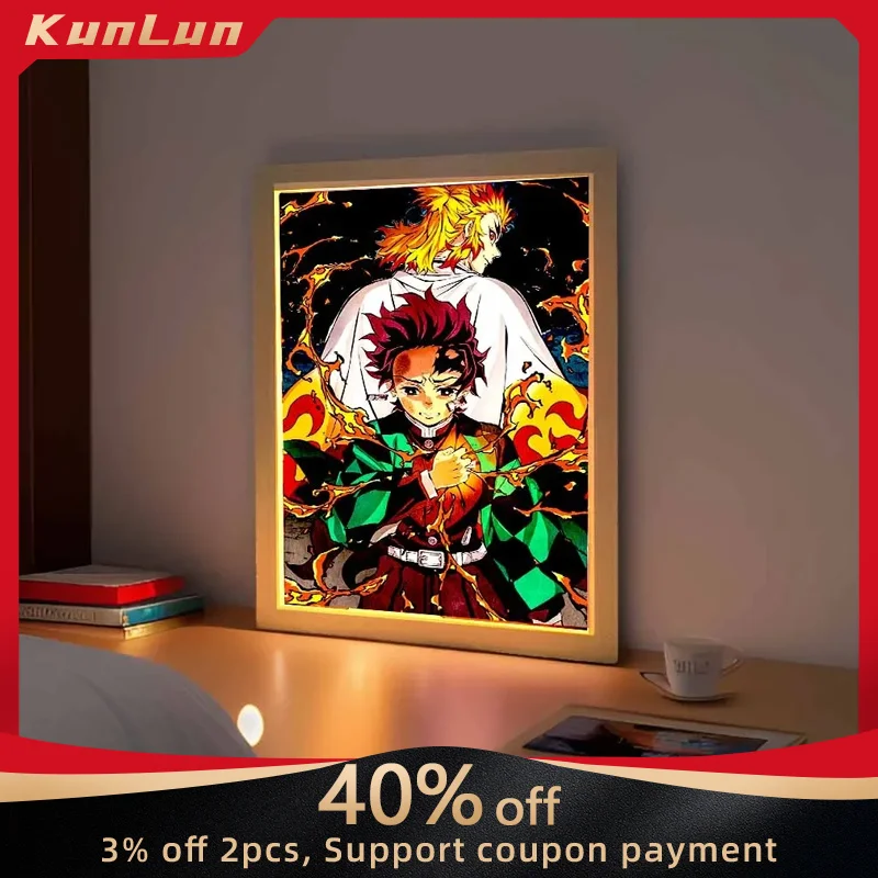 

Demon Slayer Lightbox Esports Room Luminous Ornaments Kamado Tanjirou Figure Zenitsu Doll Neon Night Light Decoration Toys Gift