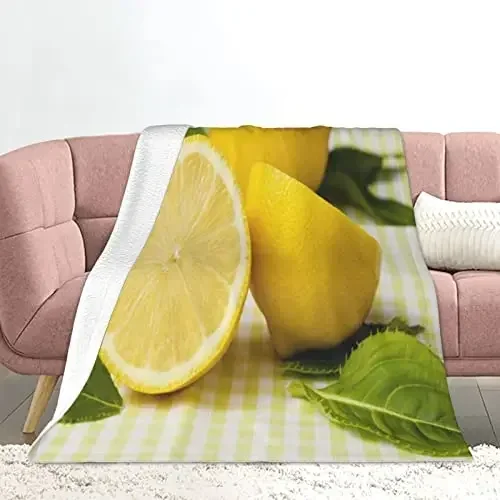 Fresh Lemons Throw Blanket, Fruits Theme, Flannel  Super Soft, Lightweight, Bed, Sofa, Couch, Living Room, Vegetables