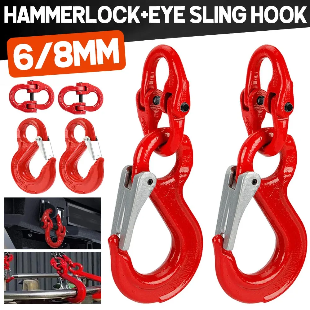 2x-6-8mm-heavy-duty-hammerlock-coupling-link-kit-truck-caravan-tow-safety-chain-connector