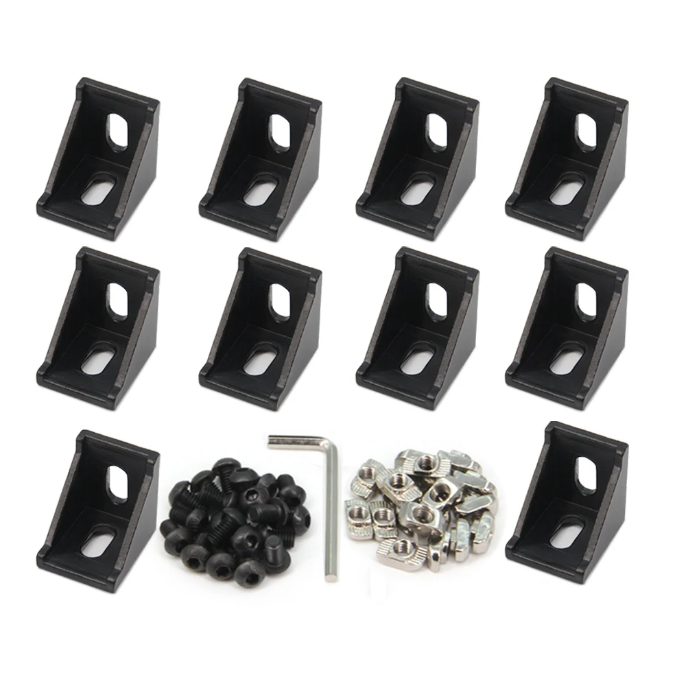 10PCS 3030 Corner Bracket Black Right Angle with M6x10 Screws 3030Series Brackets for Slot 8mm Aluminum Extrusion Profile Parts