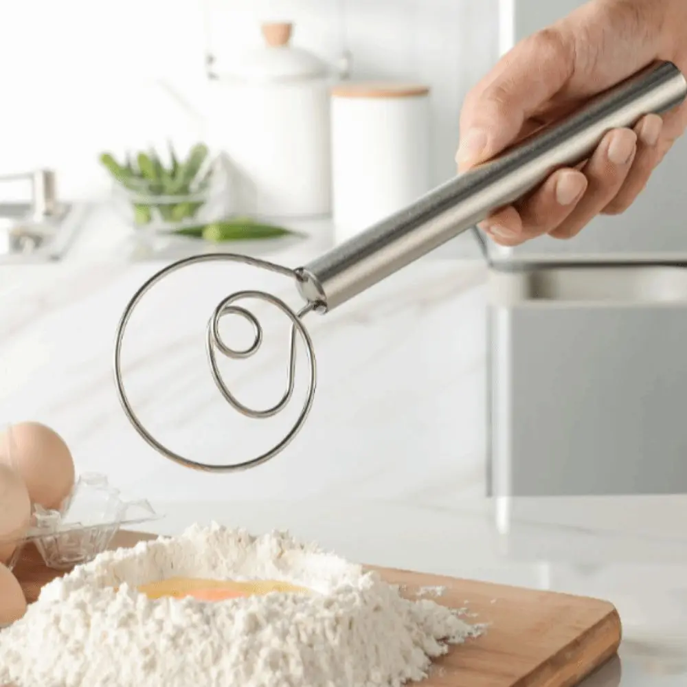 Stainless Steel Dough Whisk Silver Easy Cleaning Flour Mixer Less Effort Design Coil Shape Structure Kitchen Dough Stirrer