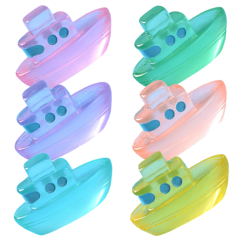 เรือเรซิ่นเรืองแสงในที่มืด 6 ชิ้น ของตกแต่งสวนขนาดเล็กน่ารัก ของประดับตกแต่งสนามหญ้า รถยนต์ ของตกแต่งเรซิ่นรูปทะเลแสนสดใส