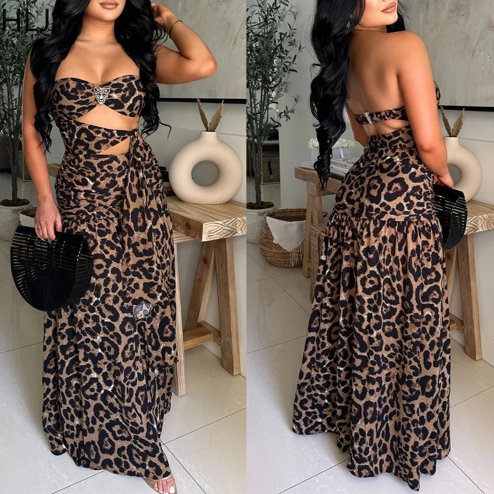 

HLJ Sexy Leopard Print Patchwork Bodycon Dresses Woman Hollow-out Sleeveless Backless Dress Female Party Clubwear Vestidos New