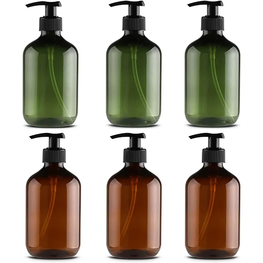 3PCS 300/500ml Empty Plastic Pump Bottle Lotion Dispenser Amber and Green for Shampoo Lotion Body Wash Refillable Containers