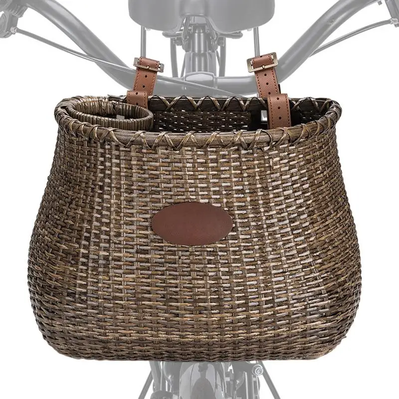 

Корзина для велосипедов на руль, вместительная корзина для велосипедов ручной работы, регулируемый кожаный карабин для стаканов с водой