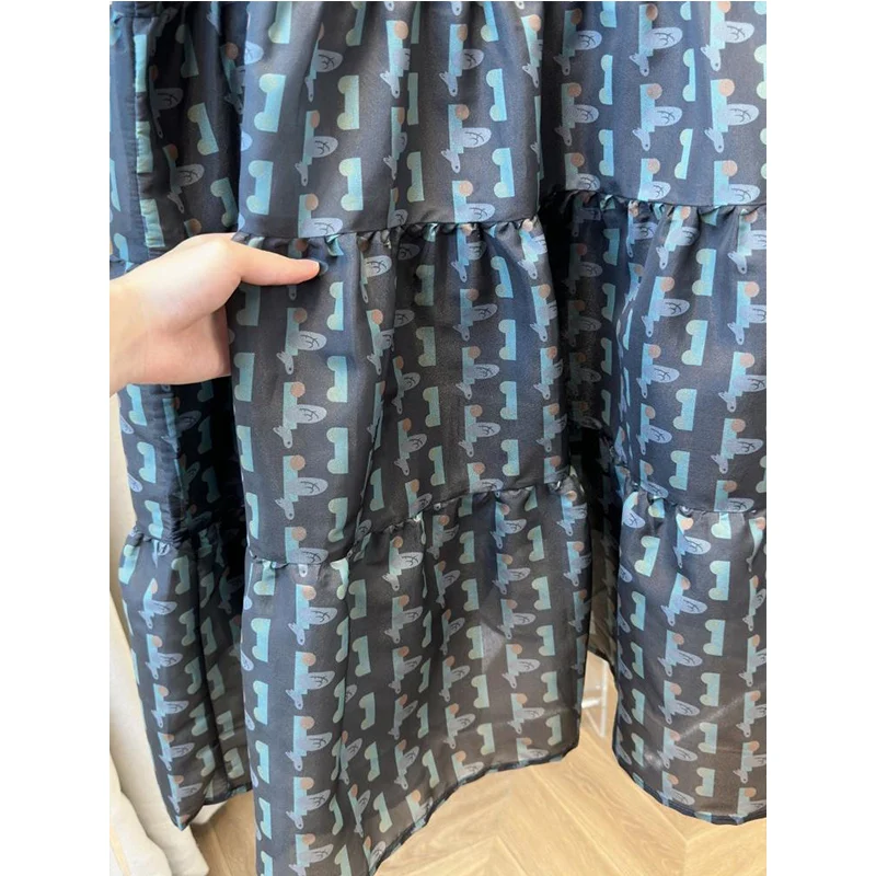 Fashion Printing Camis T-Shirts Dresses Fashion Women Clothing O-neck Short Sleeve Fake Two Pieces Dresses Summer Midi Dress