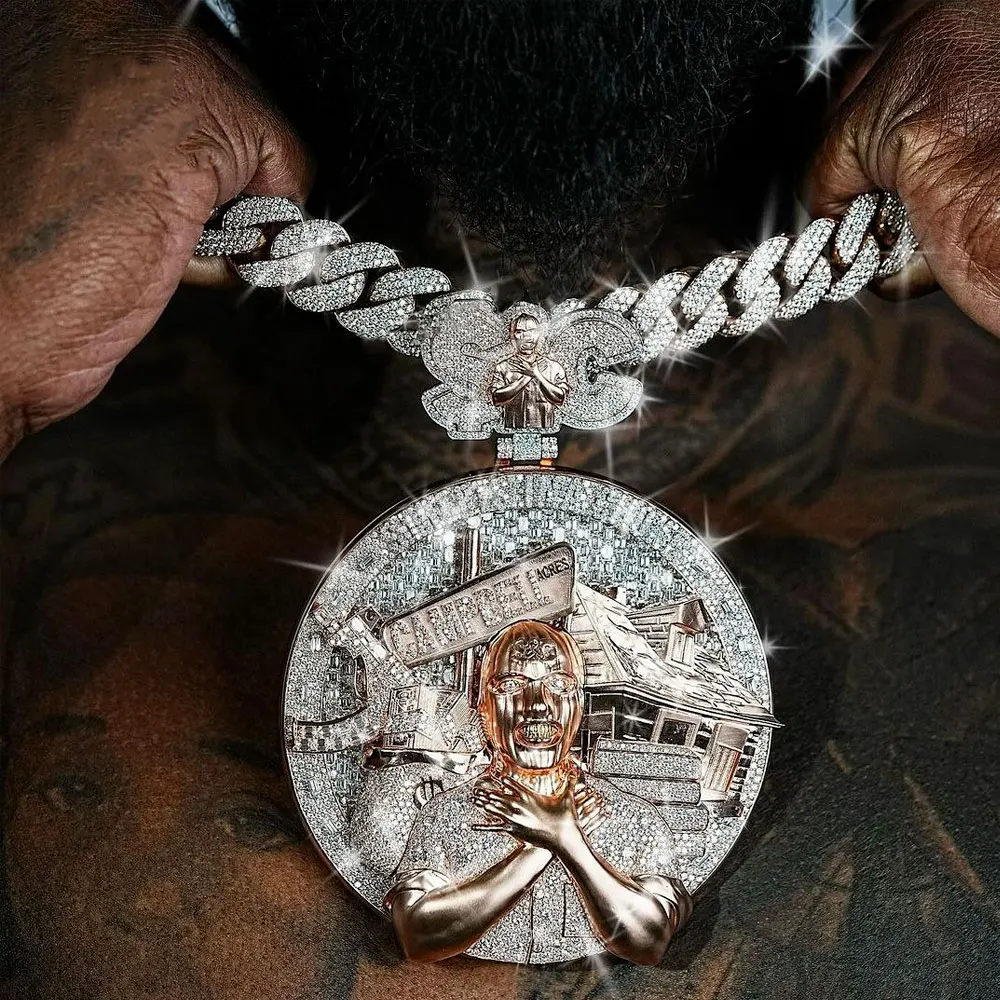 

Синтетическое циркониевое хип-хоп ожерелье: 3D-кулон с инкрустацией, двухцветное покрытие, уличные украшения для подарка на День отца