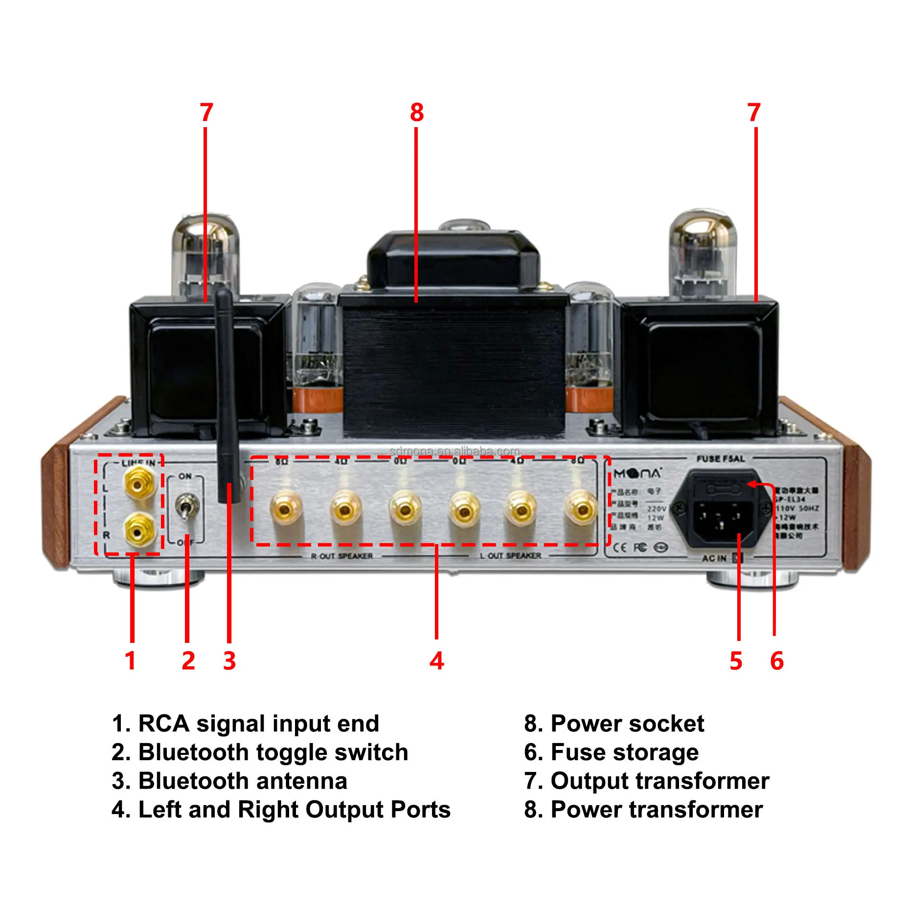 Mona HiFi Home Audio Tube Amplifier Single-Ended 8W*2 GP-EL34 Metal 2.0 Channel 220V