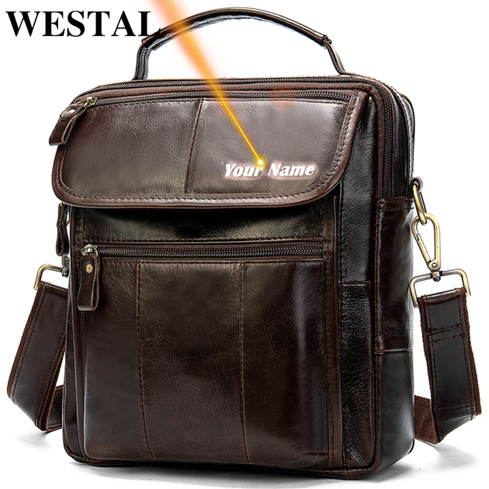 WESTAL Men\'s Bag Genuine Leather Designer Men\'s Shoulder Bags Crossbody Bags Pouch for Men Messenger Bag Handbag Male Moblie Bag