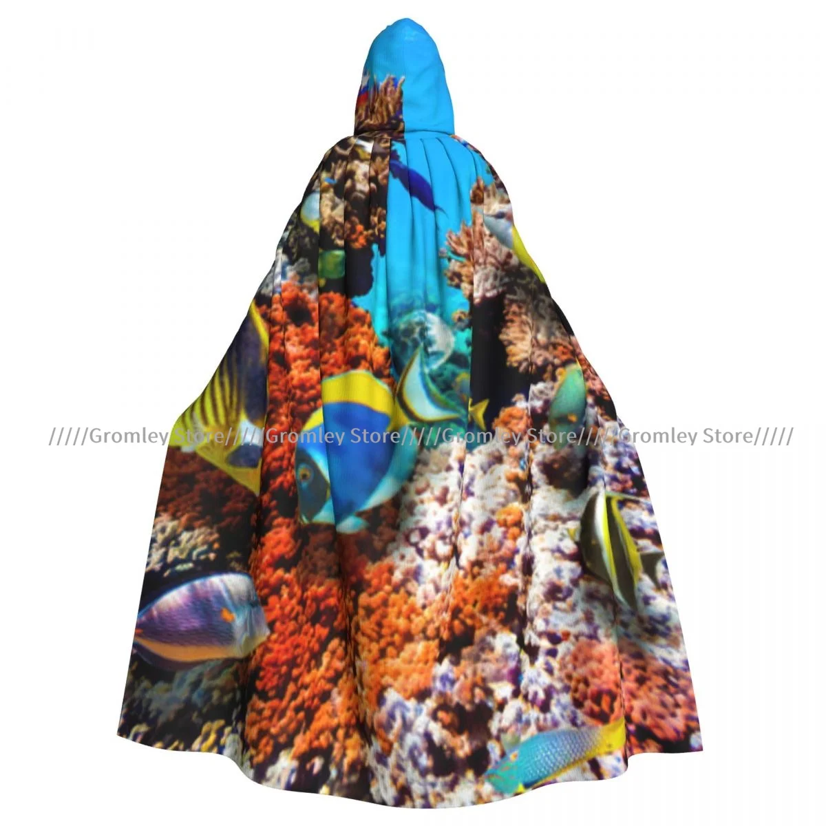 Magnificent Underwater World In Tropical Ocean Witch Cloak Hooded Cosplay Costume Halloween Adult Long Party Cape