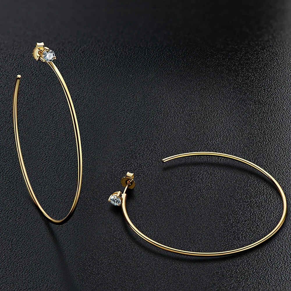 Big Hoop Earrings With 0.6CT 4mm D Color Moissanite Diamond Stone 925 Sterling Silver 18K Real Gold Plated Gift for Women Girls