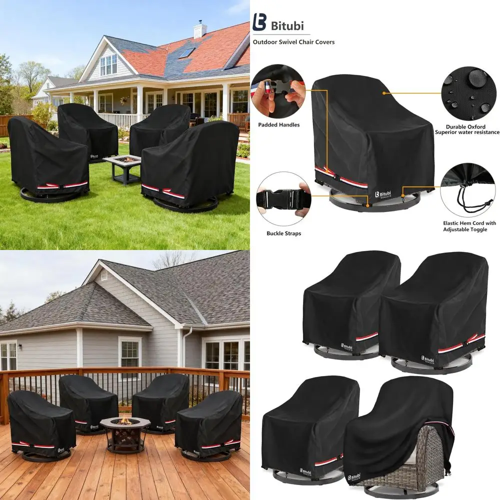 

Комплект из 4 водонепроницаемых чехлов для патио, подходят для стульев до 30 Вт x 34D x 38,5 В, защита мебели для уличного газона (черный)