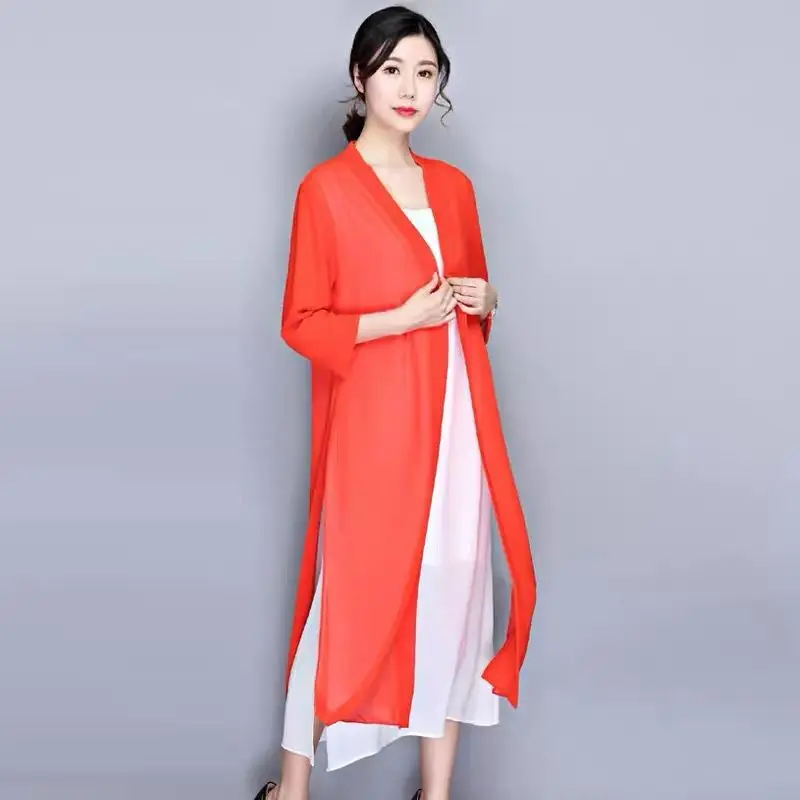 Богемный пляжный солнцезащитный шифоновый кардиган, кимоно, женская блузка Blusas Mujer De Moda, корейская модная шифоновая рубашка, топы больших размеров