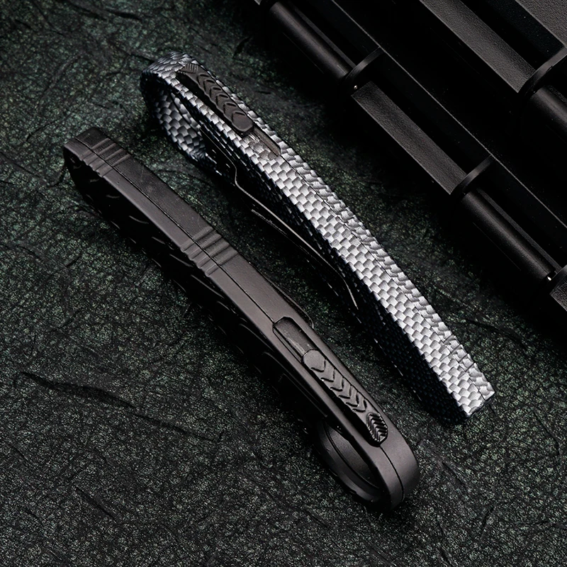 Couteau pliant Portable d'extérieur OTF inspiré des griffes, poignée à motif en Fiber de carbone, accessoire de collection tendance, outils EDC en aluminium et Zinc