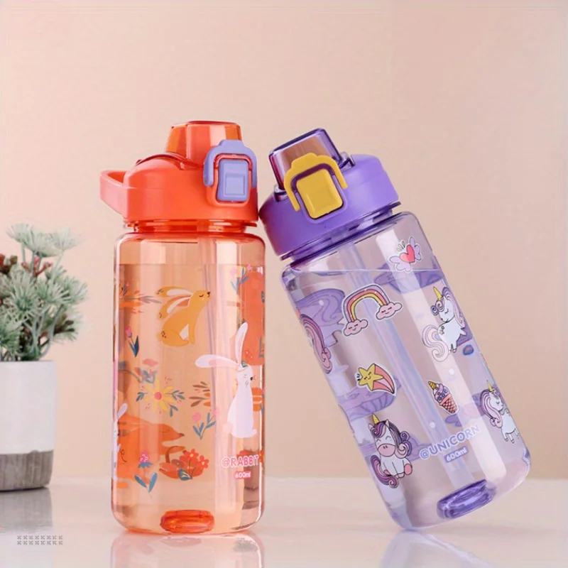 

Leak-Proof Cartoon Straw Cup - 20.29oz Large Capacity, BPA-Free Plastic Water Bottle for Outdoor Activities & Graduation Gift