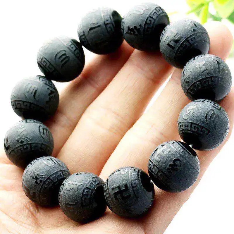 Bracelet en Jade naturel Hetian Qingyu, perle de vérité Six mots, bijoux fins pour hommes, porte-bonheur, sécurité, amulette de bon augure
