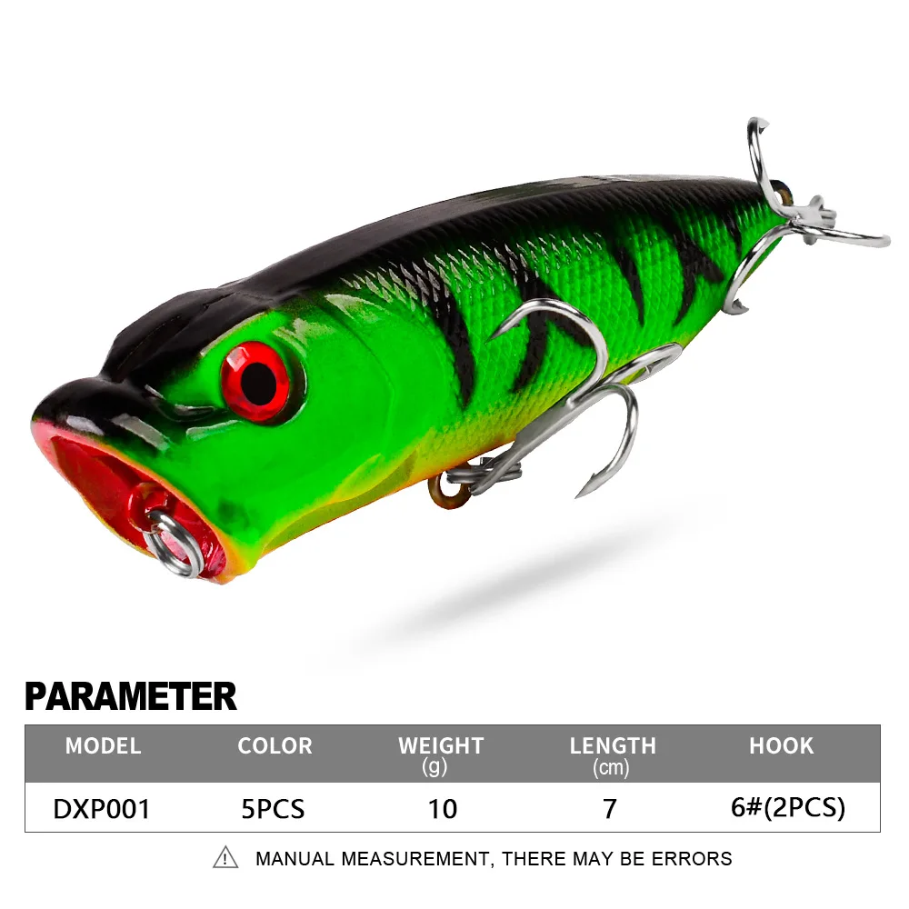 

PROBEROS 1pcs Fishing Lure 11g 7.3cm Hard Artificial Popper Lure 5 Color Minnow Crankbait Fishing Bait 6# Treble hook dxp001