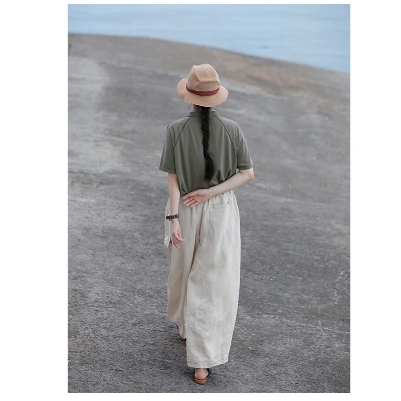 고품질 리넨 여성 9 점 바지 봄과 가을 스트레이트 바지 야외 관광 하이킹 조깅 캐주얼 바지 루즈