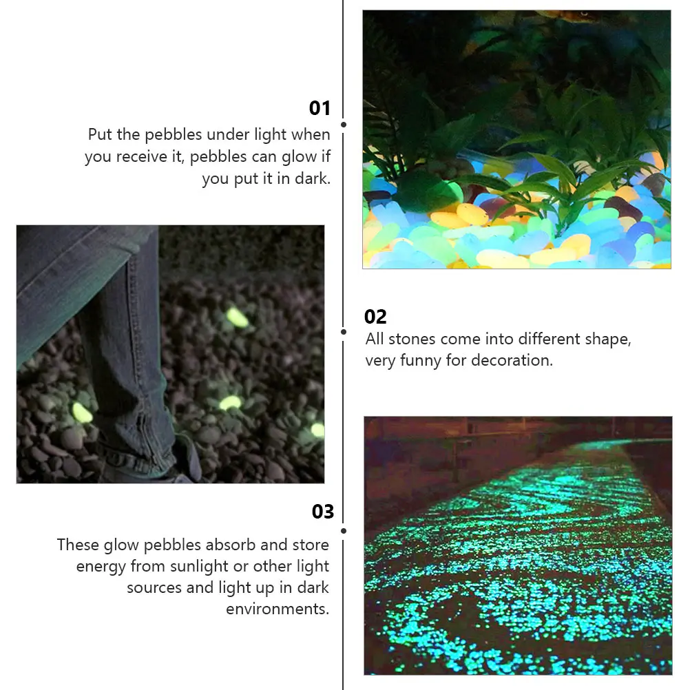 

200pcs Night Glow Stones Decorative Pebbles Rocks Aquarium Fish Tank Luminous Garden Pathway L Valentine