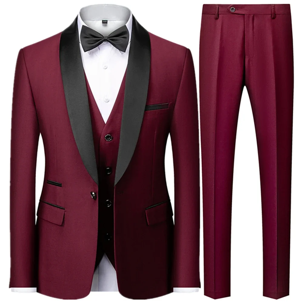 

Suit Coat Pants Vest 3 Pcs Set / 2023 Fashion Men's Casual Boutique Business Wedding Groom Dress Blazers Jacket Trousers