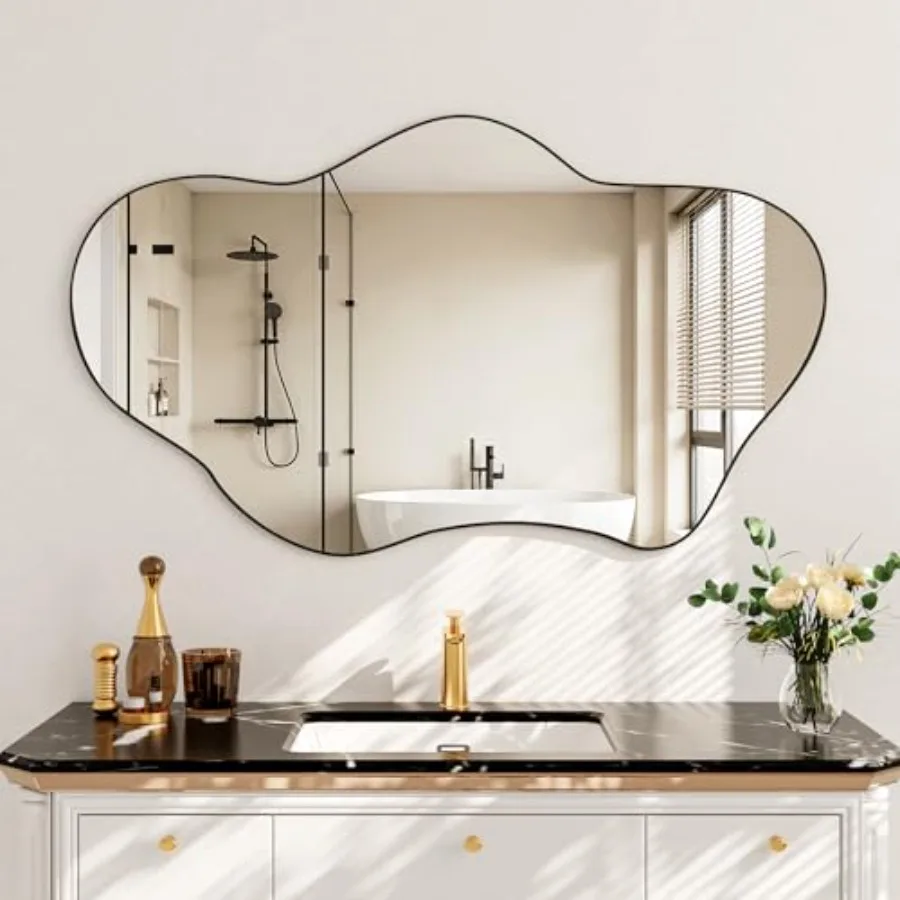

Irregular Wall Mirror, 22"x32" Cloud Wavy Decorative Wall Mirror, Wood entryway Mirrors for wall Artistic Mirrors Decorative fo