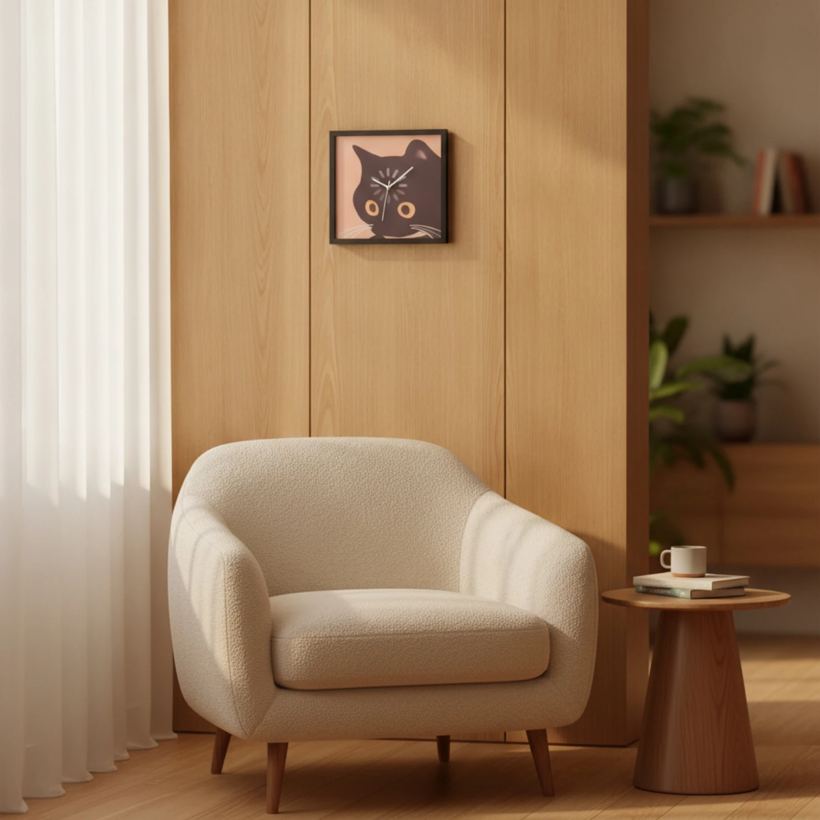 Katzen-Wanduhr, leise Uhr mit Katzengesicht, geräuschlos, nicht tickend, für Kinder, Kinderzimmer, Schlafzimmer