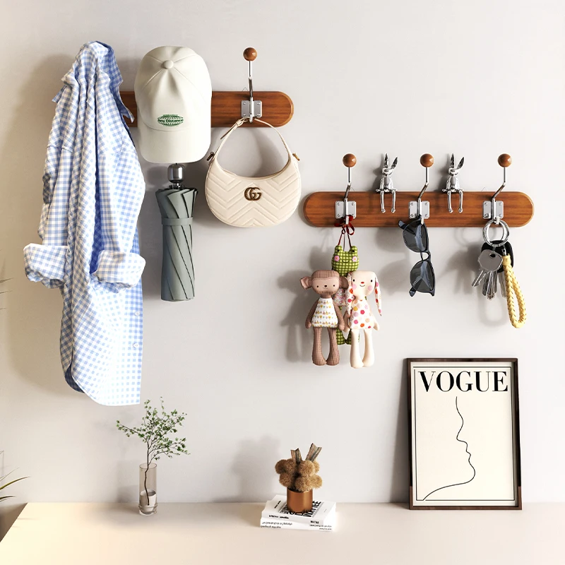 Ins Wall Mounted Coat Hooks Vintage Solid Wood Garment Rack Boutique Display Hanger European Style Row Hooks Storage Solution