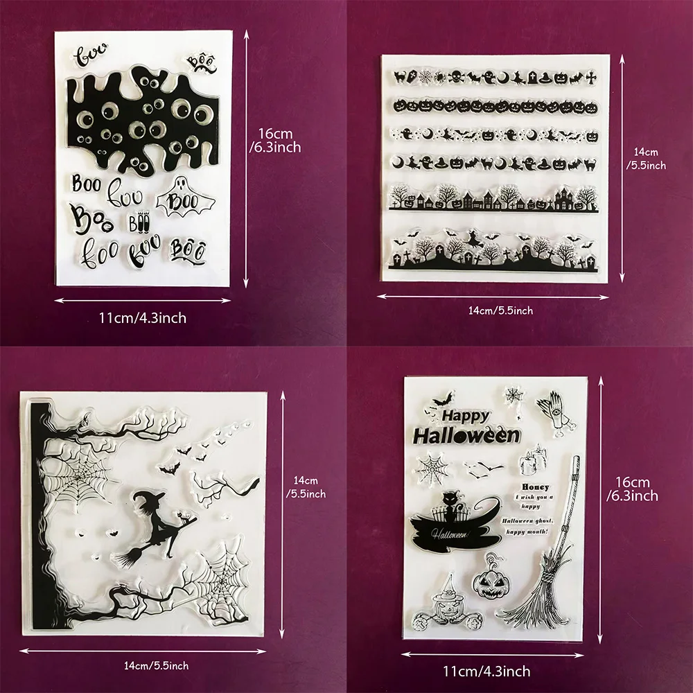    Halloween-Stempel aus transparentem Silikon, Geist, Hexe, Kürbis, Fledermaus, transparente Siegelstempel für DIY, Scrapbooking, Kartenherstellung, Bastelbedarf