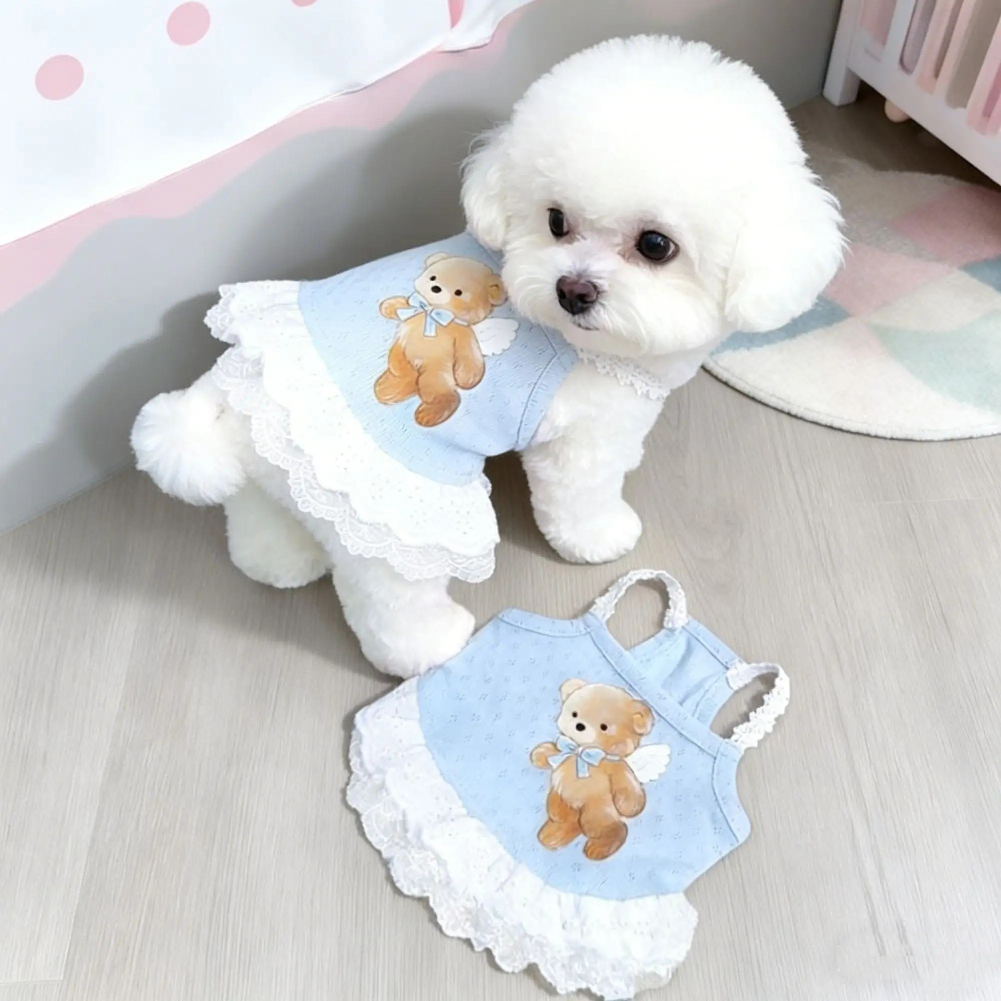 Cartoon Pet Dresses Lace Camisole Dress Thin Breathable Small Bear Vest Dress for Small and Medium-sized Dogs Cats Puppy Clothes