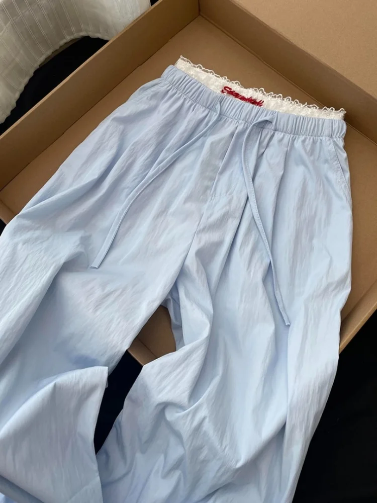 High Waist Straight Leg Blue Casual Pants Women's Early Spring Loose Wide Leg Harajuku Sle Versatile Long Trousers