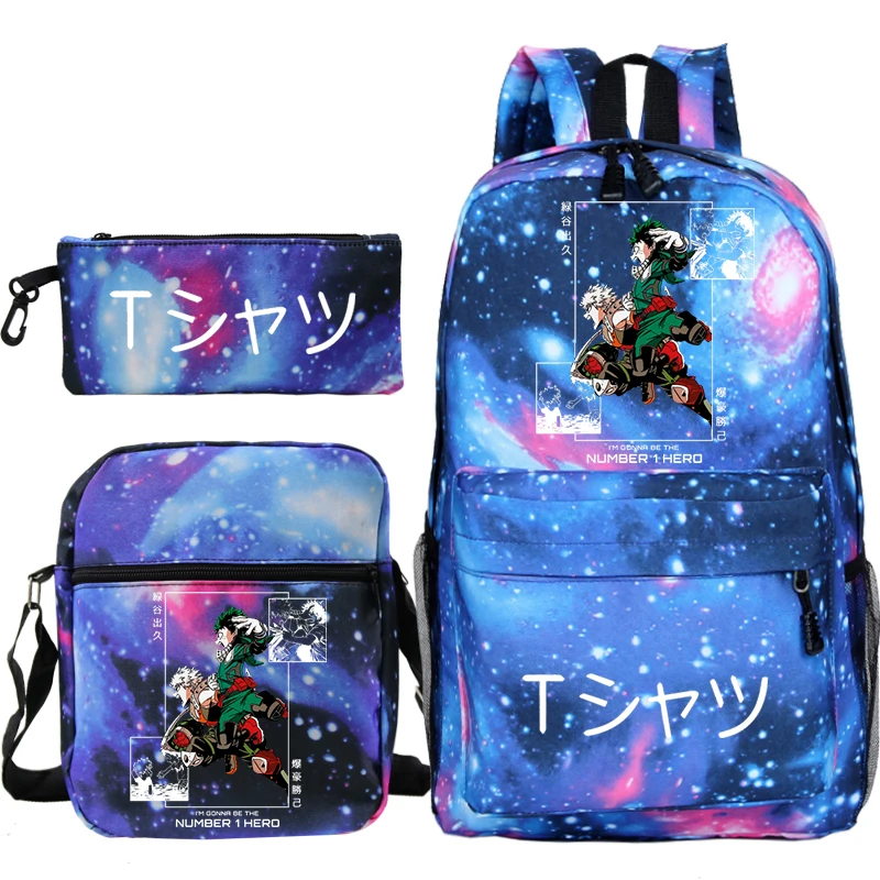 Anime meu herói academia sacos de escola meninos meninas dos desenhos animados 3 pçs conjunto boku nenhum herói academia bookbag crianças mochilas presente