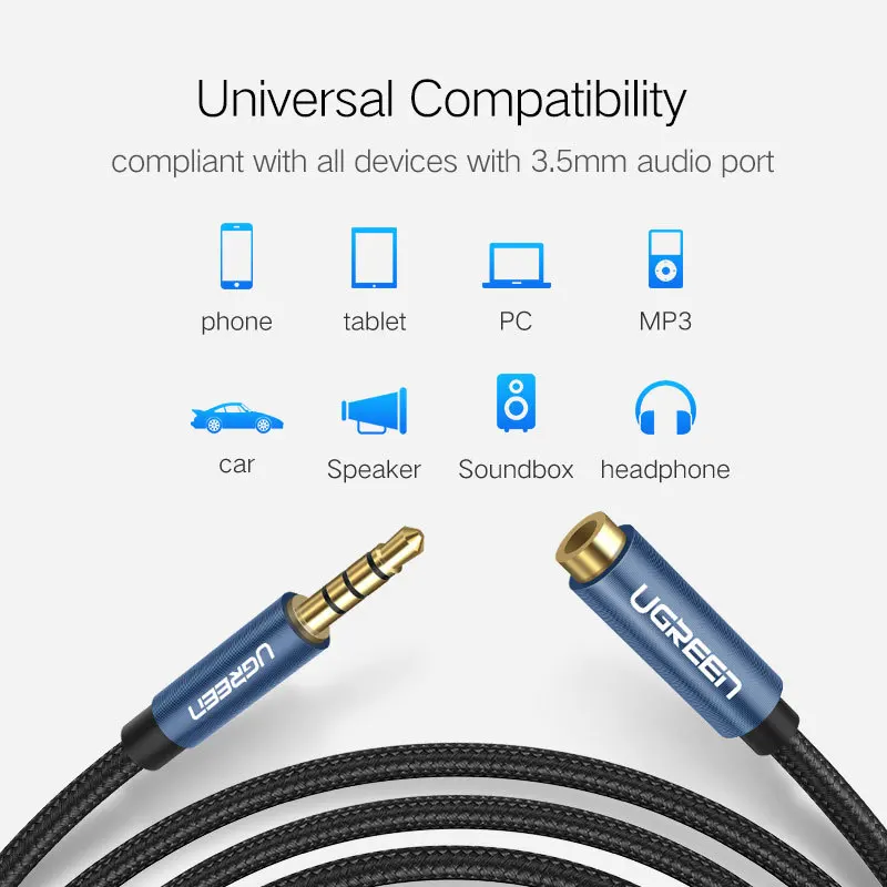 UGREEN 3.5mm Male to Female Extension Cable with Microphone Stereo Audio Adapter Compatible for iPhone iPad Smartphones Tablet view 6