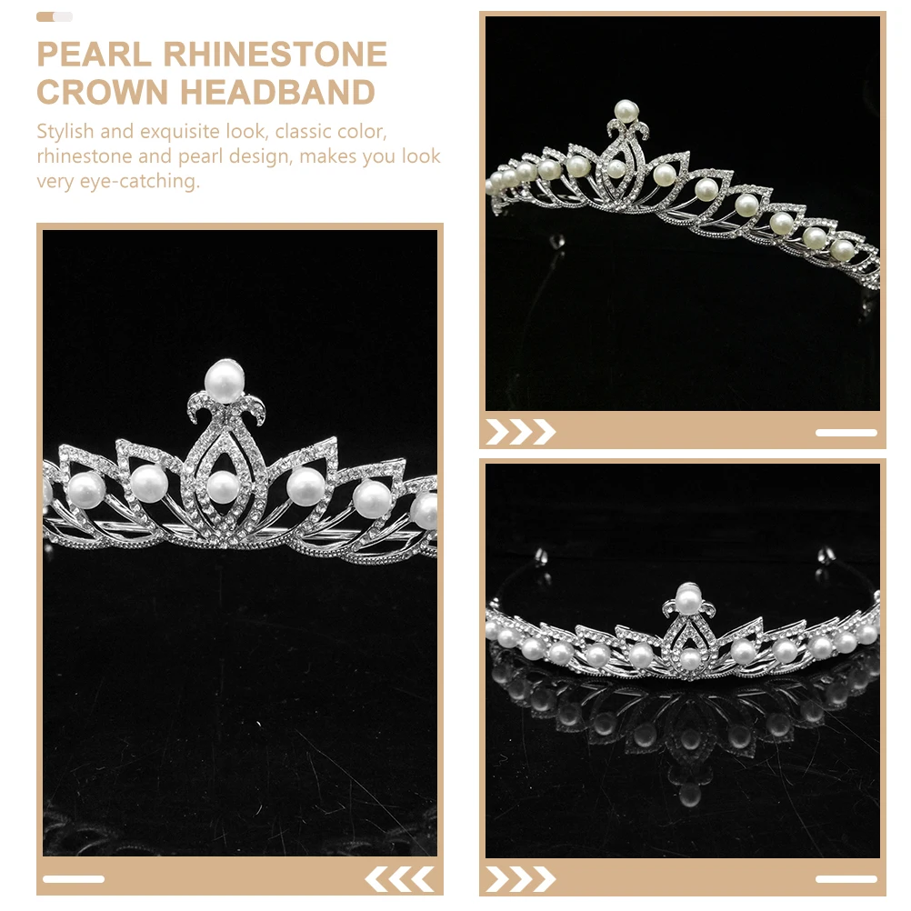 

Pearl Rhinestone Crown Bridal Hair Accessories White Wedding Headb Crystal Crown For Bride Party Pearl Hair Accessories Women
