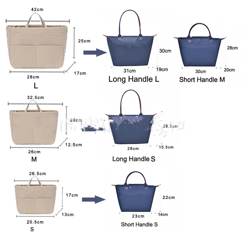 ل Longchamps حمل ل لو بليج فيليه حمل المرأة متعددة الوظائف ورأى إدراج المنظم حقيبة ماكياج التجميل أكياس التخزين الداخلي