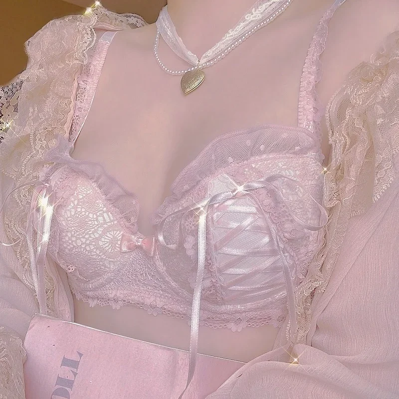 Push Up Lingerie reggiseno e slip Set reggiseni mutandine intimo Lace Up comodi slip traspiranti Set Lolita Girl Sweet intimo