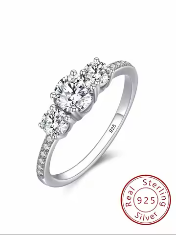 925 Sterling Silver Classic Fashion 0.5ct Zircon Round Ring For Women Anniversary Engagement Wedding Luxury High Quality Jewelry
