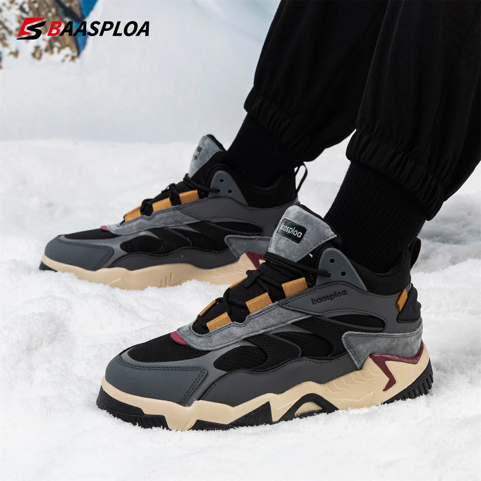 2023 Baasploa Men Boots Winter Warm Cotton Shoes Waterproof Non-Slip Casual Men Ankle Boots Thickened Men\'s Shoes