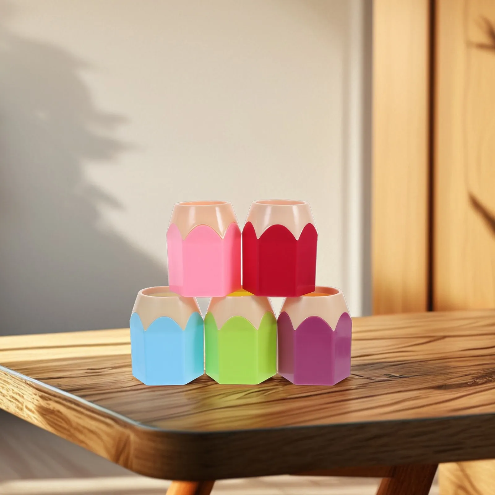 5Pcs Color Contrast Pencil Holders Cute Pen Cups Desktop Organizer Makeup Brush Holder Sturdy Storage for Classroom Office