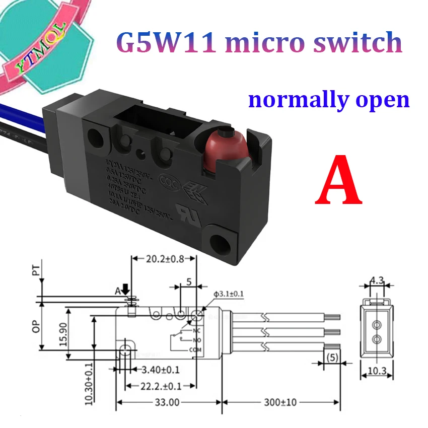 1Pcs Waterproof micro switch G5W11 high travel limit detection switch, charging gun long button