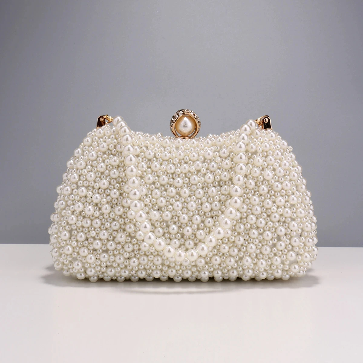 

Pearl Women Evening Bags Hollow Out Vintage Beading Clutch With Handle Chain Handbags Diamonds Holder