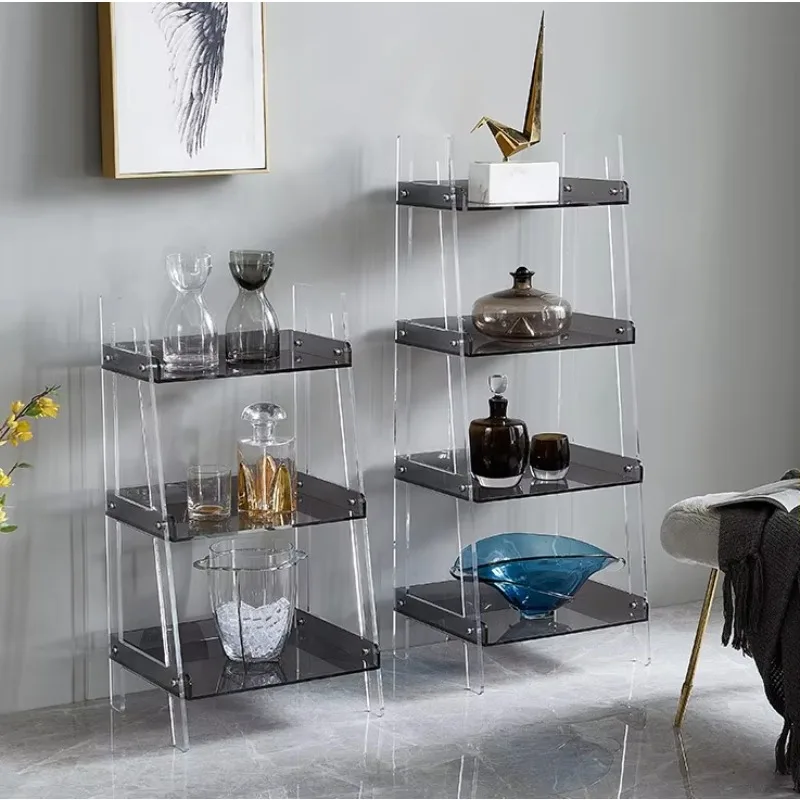 Modern Transparent Living Room Bedroom Bookshelf Standing Decorative Display Rack Multi-layer Storage Rack