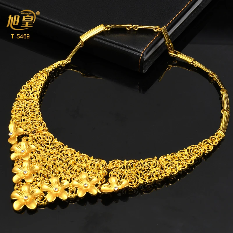 Luxury Indian Bridal 24k Gold Color Jewelry Set For Women Dubai Wedding Necklace And Earrings Set African France Party Gifts