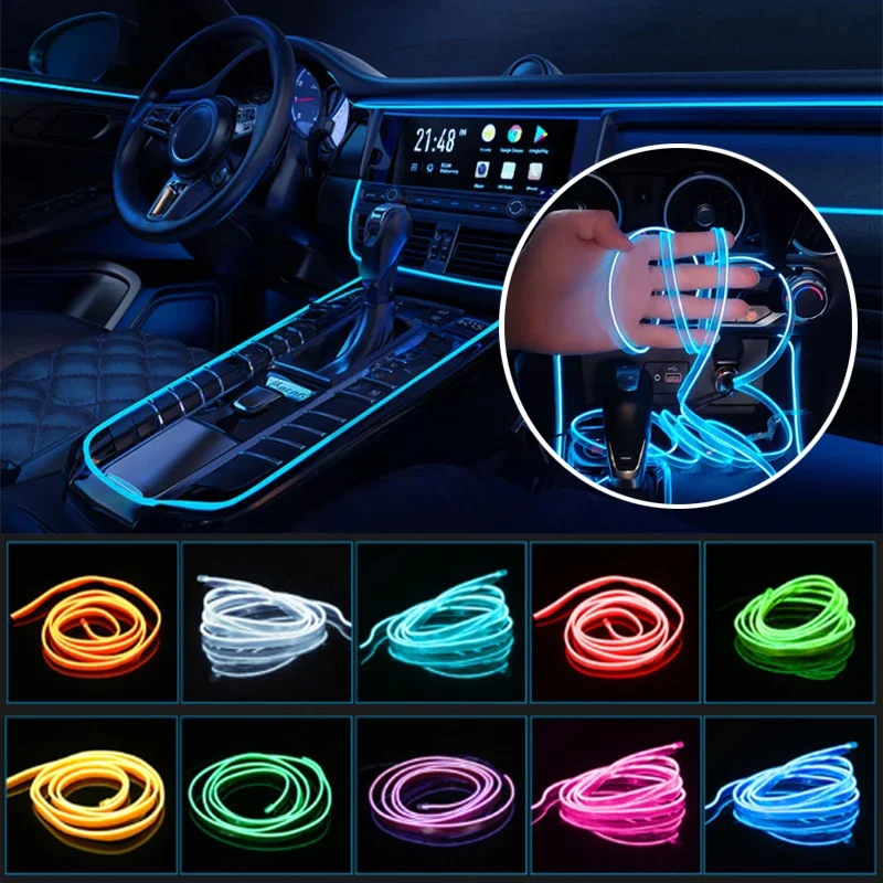 

1M/2M/3M Neon LED Car Interior Decorative Lamps Strips USB Drive For DIY Decorative Dashboard Console Ambient Light Cold Light