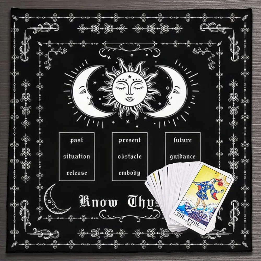 Know Thyself Tarot Cloth Altar Cloth For Spread Reading Cloth Sun Moon Tarot Spread Witchy Gifts Decor Card Pad