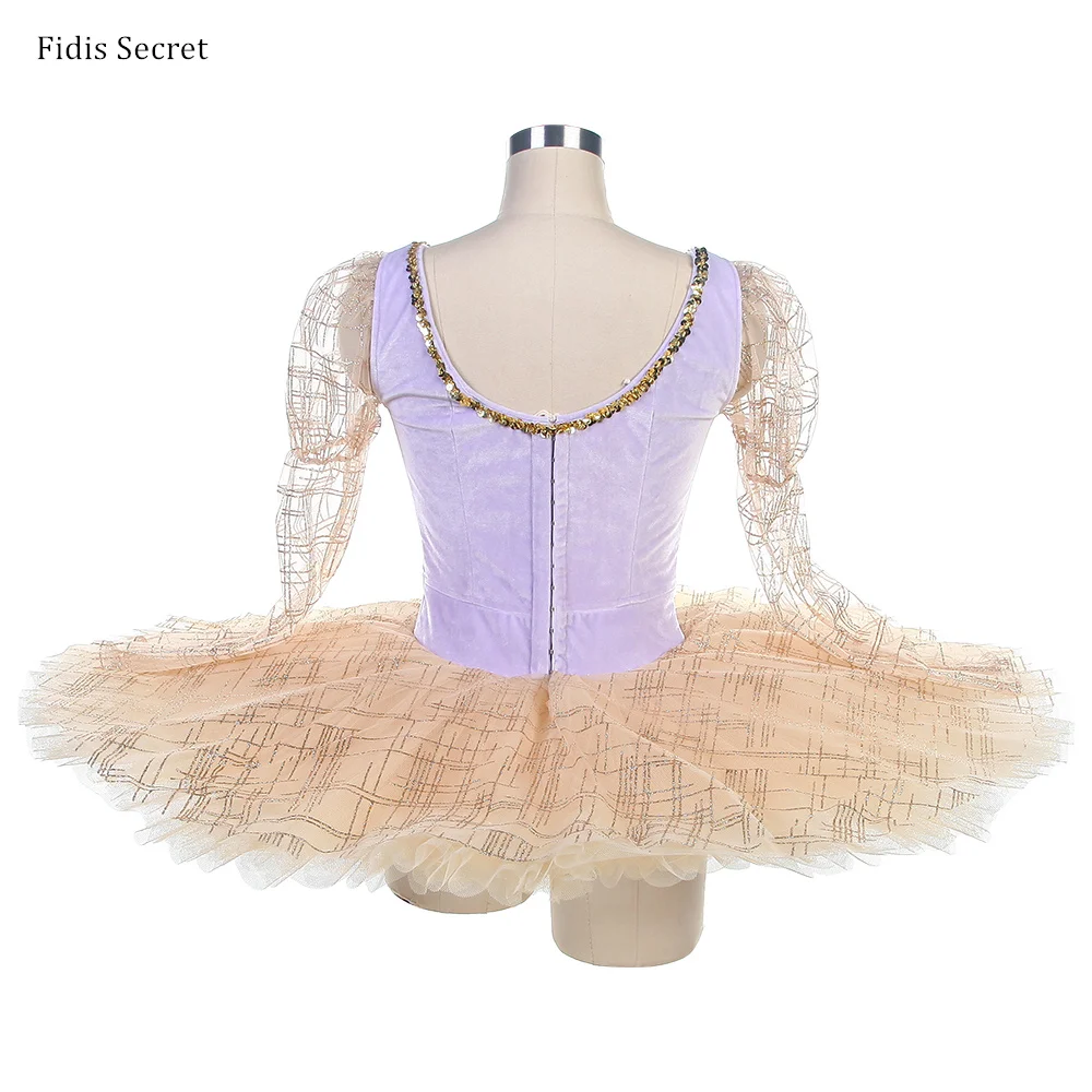 Falda tutú de plato profesional lila, ropa de baile de actuación de Ballet para mujer, trajes de escenario de princesa Hada de las flores de bailarina para niñas