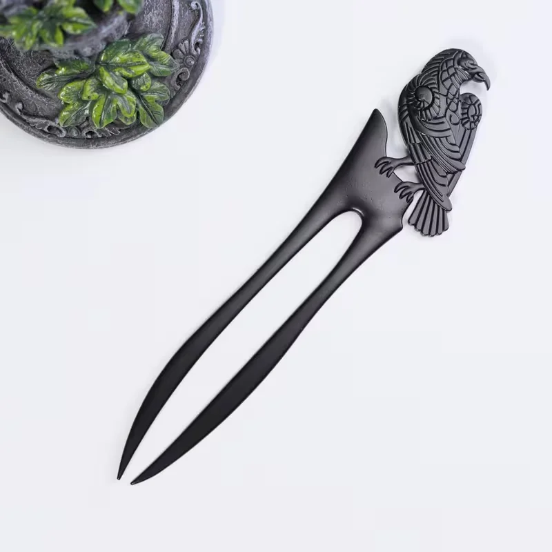 1 vintage hairpin (with Viking Raven decoration) hairpin, punk-style headpiece, a festive gift, hair accessory item view 2